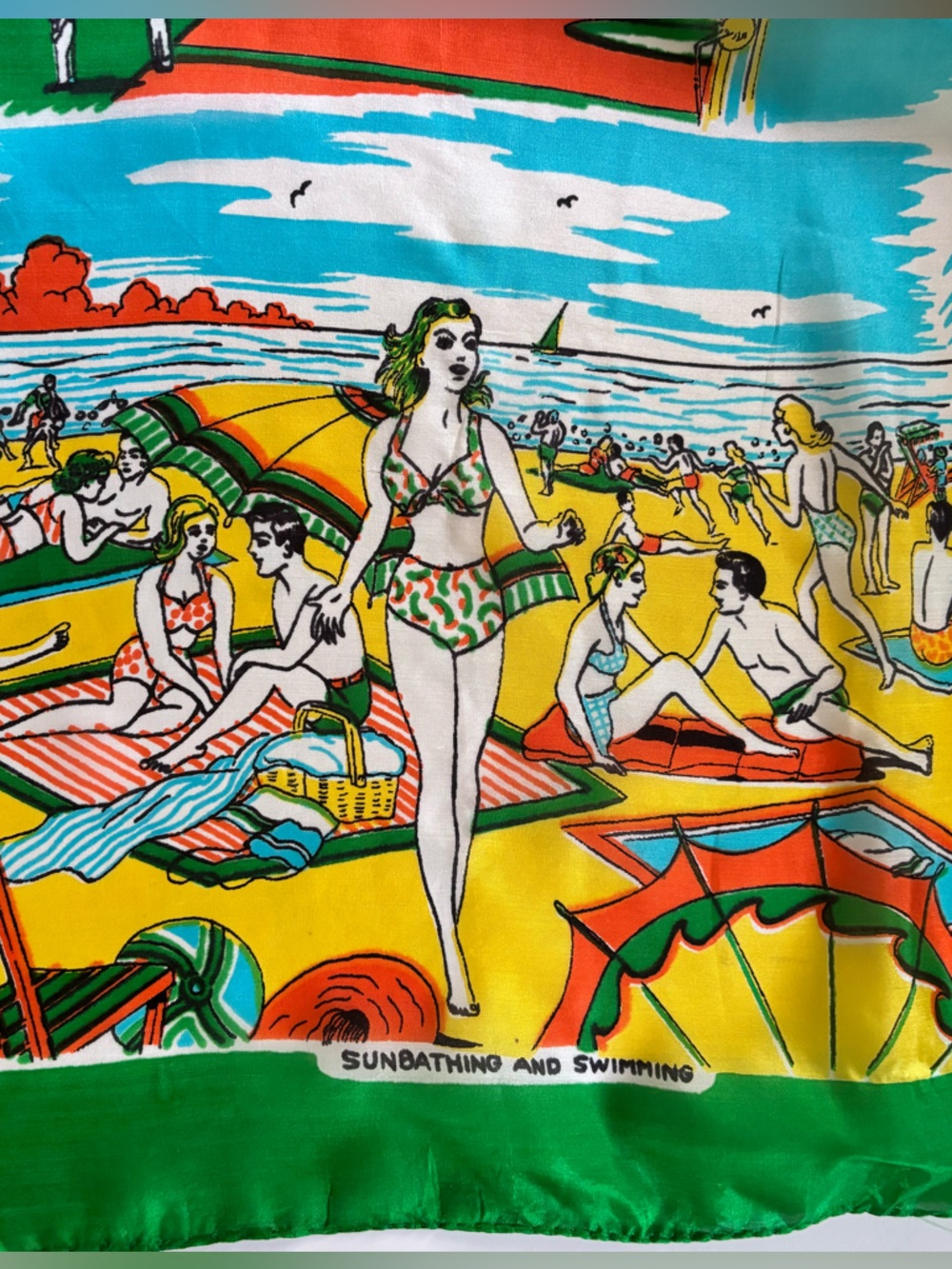 VINTAGE SILK SCARF 50s Virginia Beach souvenir HEAD SCARF belt SCARF TOP